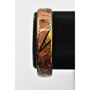 John Crutchfield Cuff Bracelet Metallic Arty Bronze Foiled Gold Signed Y2K Bin4